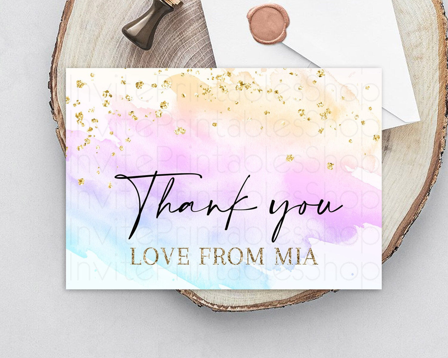 Pastel Thank You Rainbow Thank You Card Colorful Pastel Birthday Thank You Card Confetti Watercolor Pastel Teacher Thank You Cards D10175