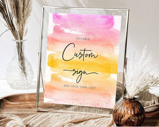 Editable Pastel Sign Ombre Table Sign Decor Pastel Ombre Rainbow Watercolor