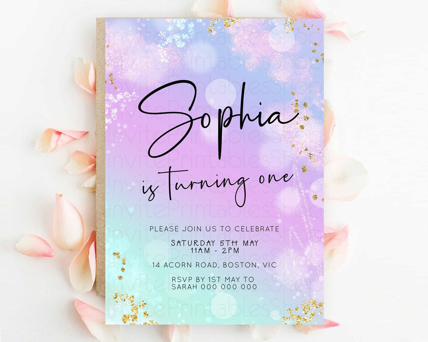 Editable Pastel Birthday Invitation Ombre Watercolor Birthday Invitation Gli