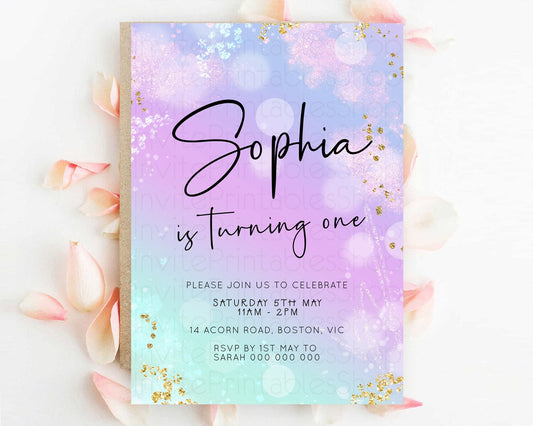 Editable Pastel Birthday Invitation Ombre Watercolor Birthday Invitation Gli