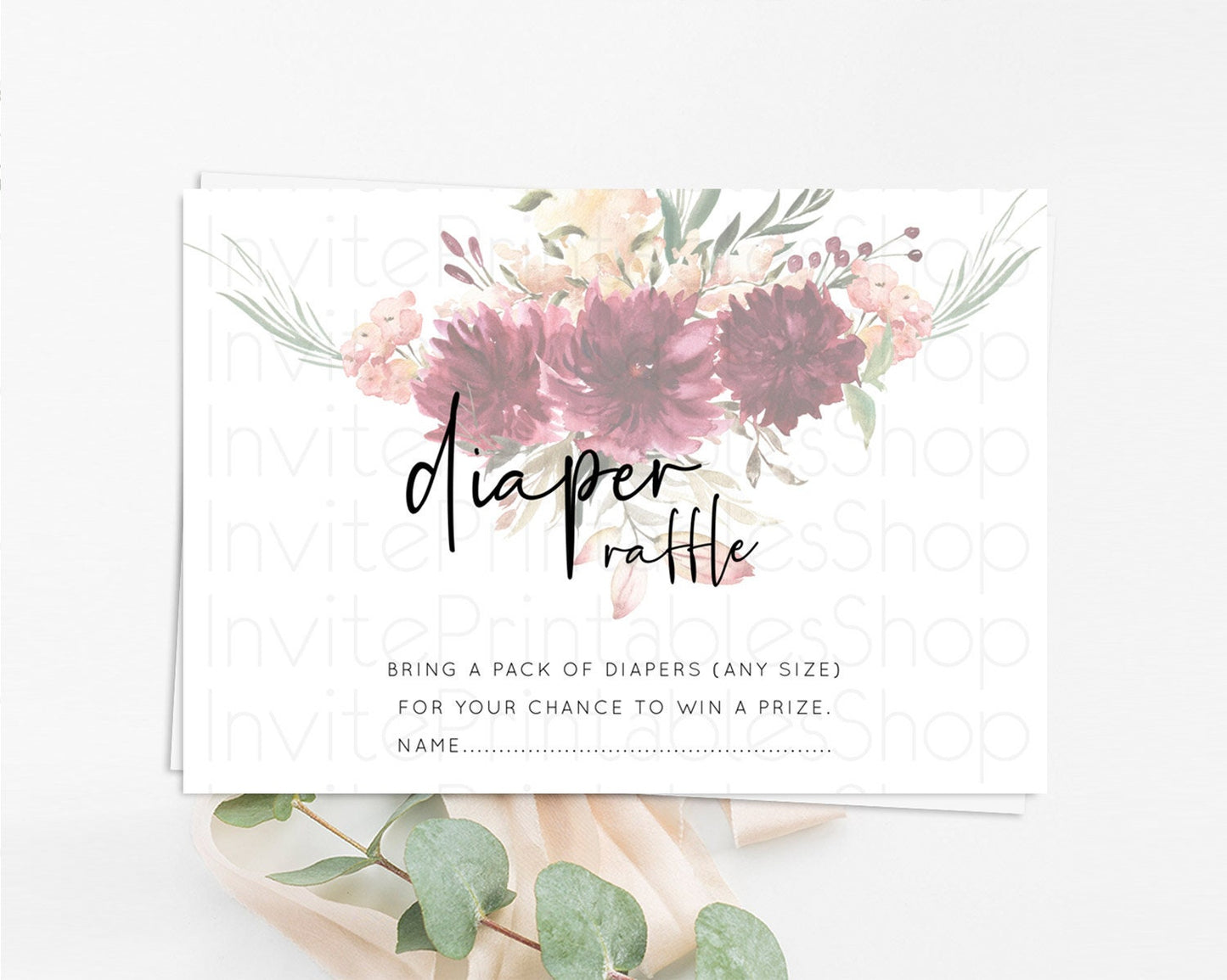 Secret Garden Diaper Raffle Card Boho Wildflower Diaper Raffle Insert Pastel Flower Garden Baby Shower Card Flower Raffle Game D10685