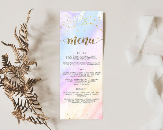 Editable Pastel Menu Pastel Rainbow Menu Template Colorful Pastel Table Deco
