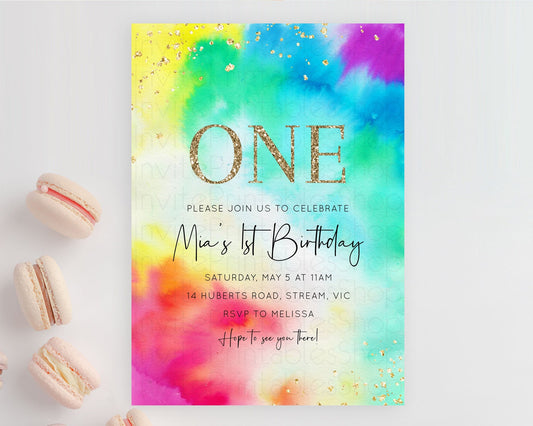 Editable Tie Dye Invitation Rainbow Birthday Invitation Pastel Invitation Co