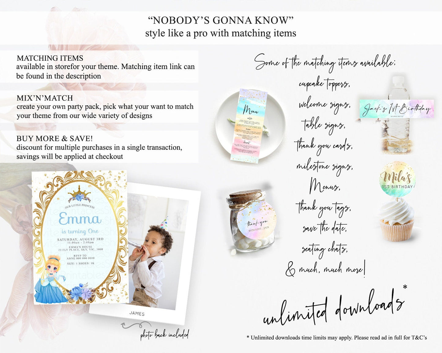 Princess Birthday Invitation Castle Invitation Royal Birthday Fairy Tale Enchanted Mirror Pastel Floral Garden 1st First Birthday D10132
