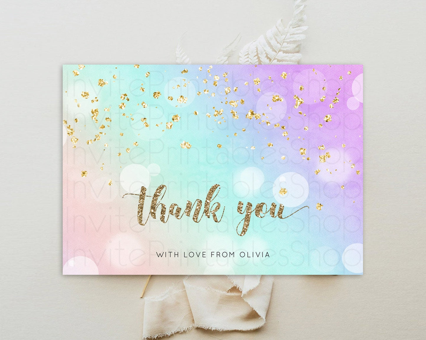 Pastel Thank You Rainbow Thank You Card Colorful Pastel Birthday Thank You Card Confetti Watercolor Pastel Teacher Thank You Cards D10621