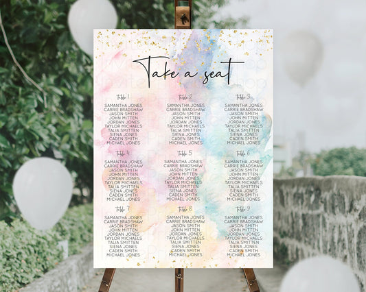 Editable Rainbow Seating Chart Pastel Seating Chart Colorful Pastel Watercol