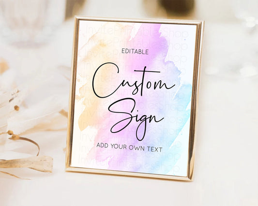 Editable Pastel Sign Ombre Table Sign Decor Pastel Ombre Rainbow Watercolor