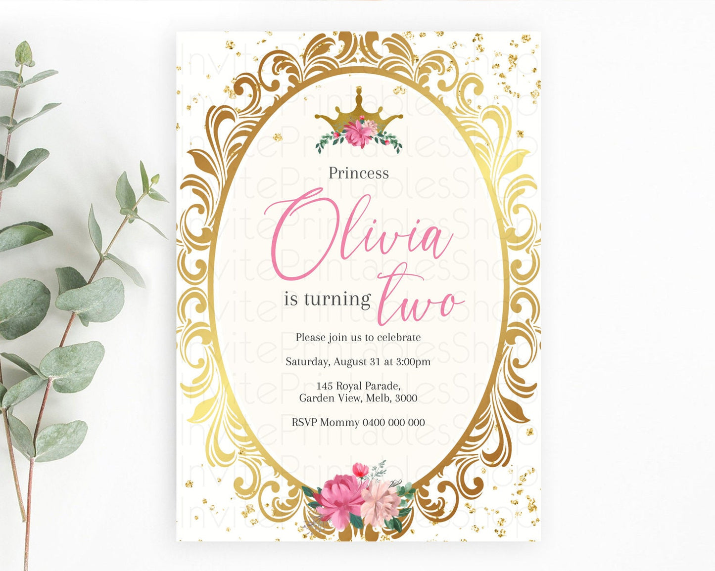 Princess Birthday Invitation Castle Invitation Royal Birthday Fairy Tale Enchanted Mirror Pastel Floral Garden 1st First Birthday D10743