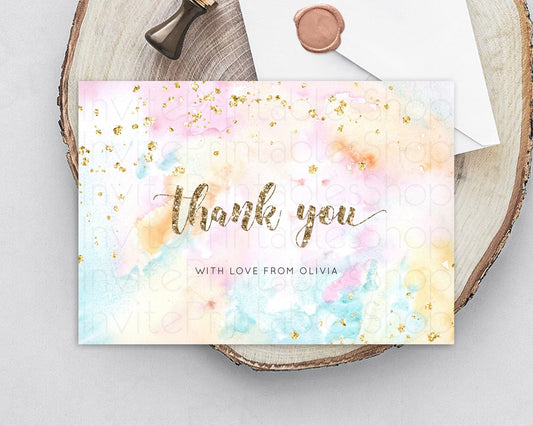 Pastel Thank You Rainbow Thank You Card Colorful Pastel Birthday Thank You Card Confetti Watercolor Pastel Teacher Thank You Cards D10548