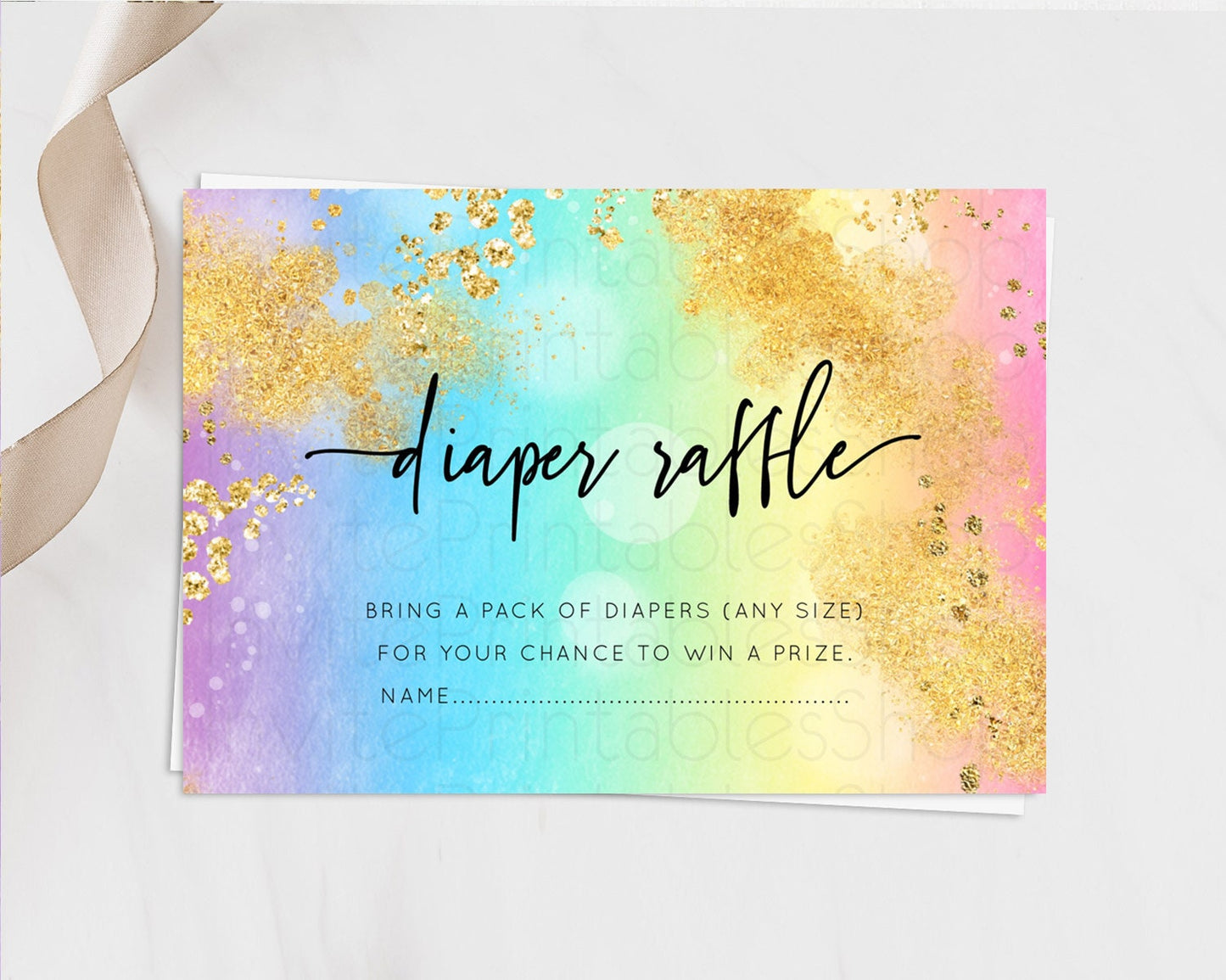 Pastel Diaper Raffle Card Pastel Rainbow Diaper Raffle Insert Colorful Ombre Watercolor Diaper Ticket Confetti Glitter Raffle Game D10559