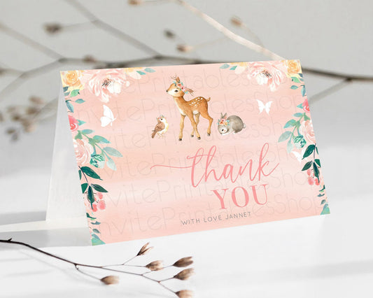 Editable Fawn Thank You Deer Thank You Card Pastel Floral Deer Birthday Than