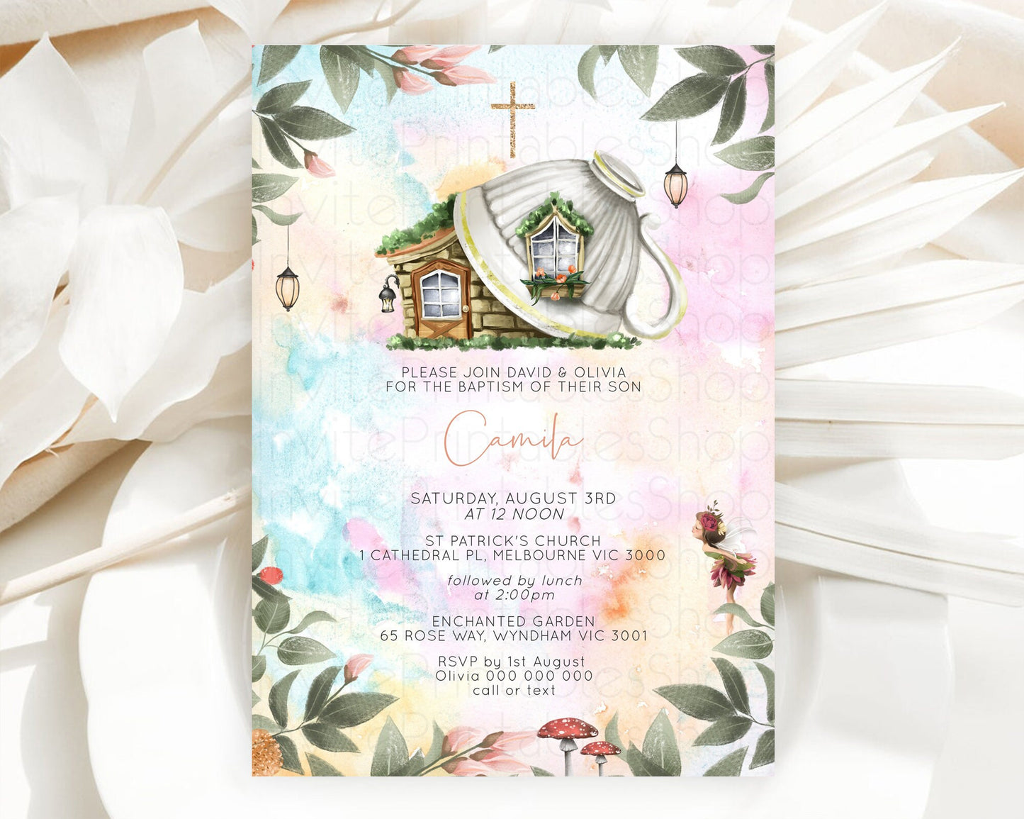 Fairy Baptism Invitation Fairy Baptism 1st Birthday Invitation Enchanted Secret Garden Christening Invite Pastel Floral Butterfly D10555