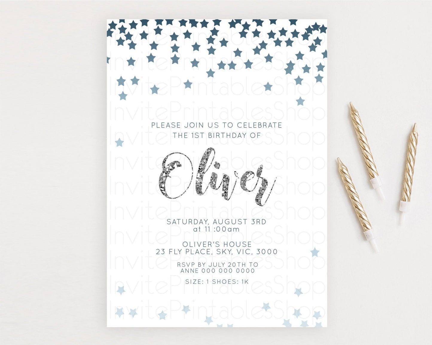 Star Birthday Invitation Pastel Stars Invite Shooting Star Party Rainbow Colorful Confetti Twinkle Little Star 2nd First Birthday D10330