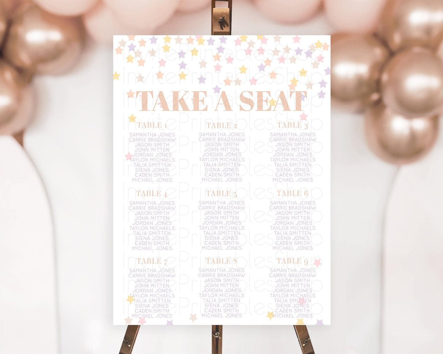 Star Seating Chart Pastel Stars Seating Chart Shooting Star Sprinkle Stars Rainbow Colorful Confetti Twinkle Little Star Decor D10810