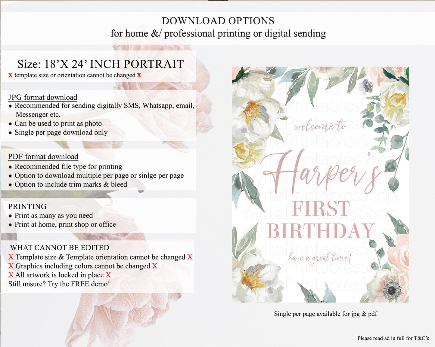 Secret Garden Welcome Sign Wildflower Welcome Board Pastel White Flower Garden Welcome Poster Boho Floral 1st Birthday Welcome Sign D10121