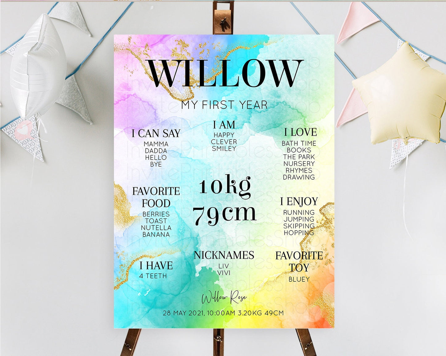 Editable Pastel First Birthday Milestone Board Pastel Rainbow Milestone Post