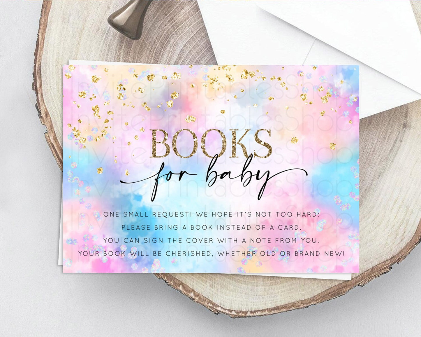 Pastel Books For Baby Card Pastel Rainbow Book Insert Colorful Ombre Watercolor Book Card Confetti Glitter Baby Book Poem Request D10607