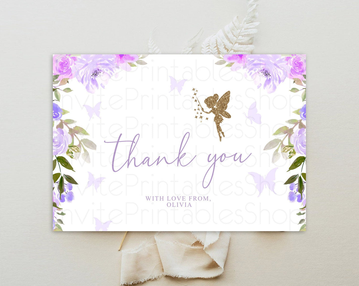 Fairy Thank You Fairy Thank You Card Enchanted Garden Pastel Butterfly Birthday Thank You Floral Secret Garden Teacher Thank You D10910