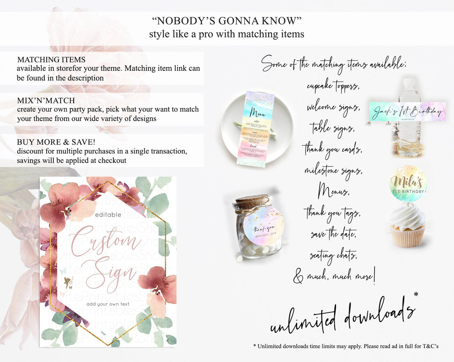 Fairy Sign Enchanted Garden Table Sign Decor Pastel Floral Butterfly Party Secret Garden Birthday Baptism Baby Shower Bridal Shower D10460