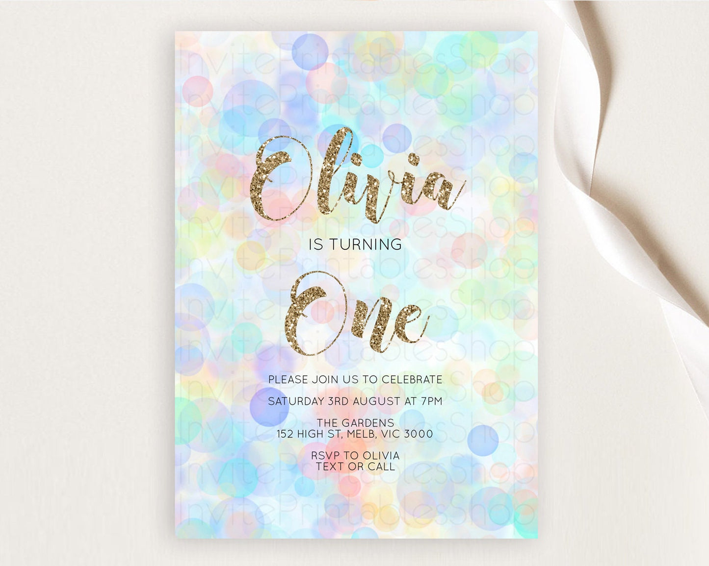 Pastel Birthday Invitation Bath Bomb Party Invitation Pastel Bubbles Invitation Watercolour Invitation 3rd 2nd 1st First Birthday D10447