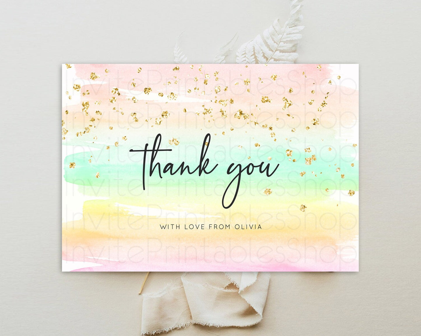 Pastel Thank You Rainbow Thank You Card Colorful Pastel Birthday Thank You Card Confetti Watercolor Pastel Teacher Thank You Cards D10591