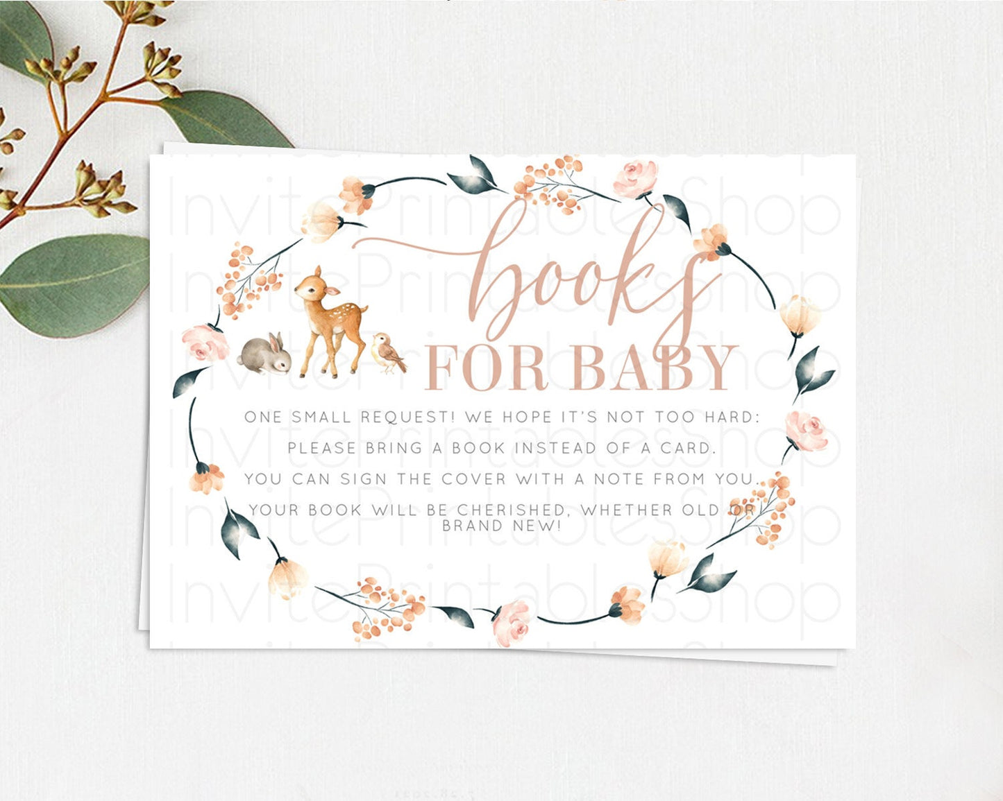 Fawn Books For Baby Card Deer Book Insert Floral Deer Book Card Enchanted Forest Butterfly Pastel Baby Shower Book Poem Request D10241