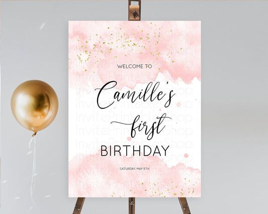 Pink Welcome Sign Pink Watercolor Welcome Board Pastel Pink Party Décor Watercolor Splash Welcome Board First Birthday Welcome Sign D10328