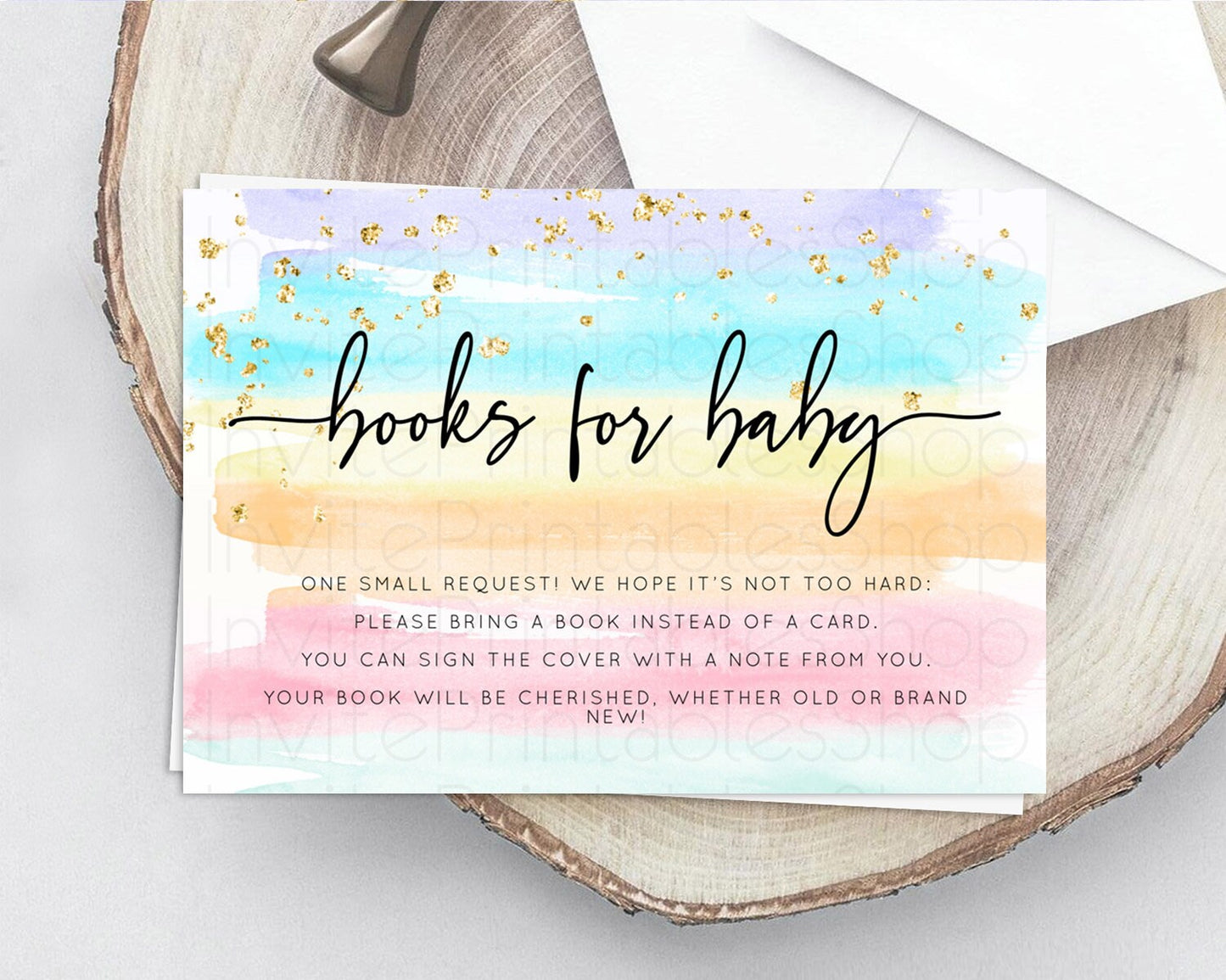 Pastel Books For Baby Card Pastel Rainbow Book Insert Colorful Ombre Watercolor Book Card Confetti Glitter Baby Book Poem Request D10505