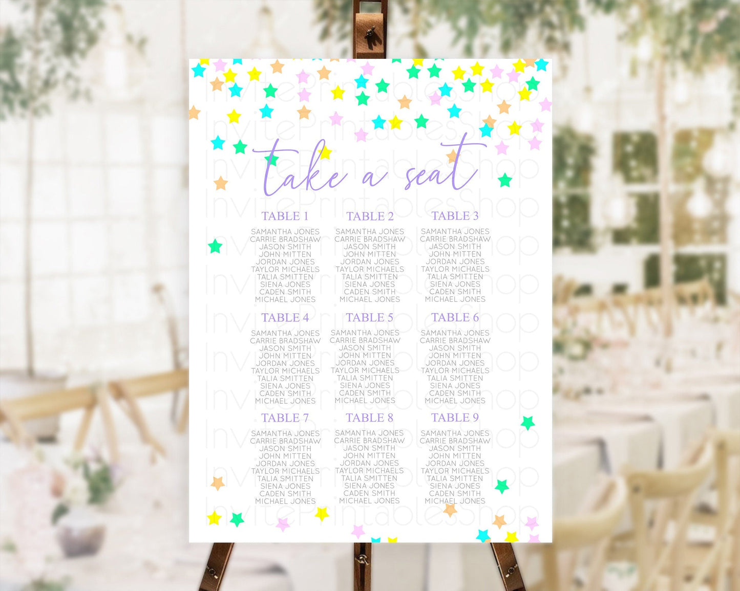Star Seating Chart Pastel Stars Seating Chart Shooting Star Sprinkle Stars Rainbow Colorful Confetti Twinkle Little Star Decor D10394