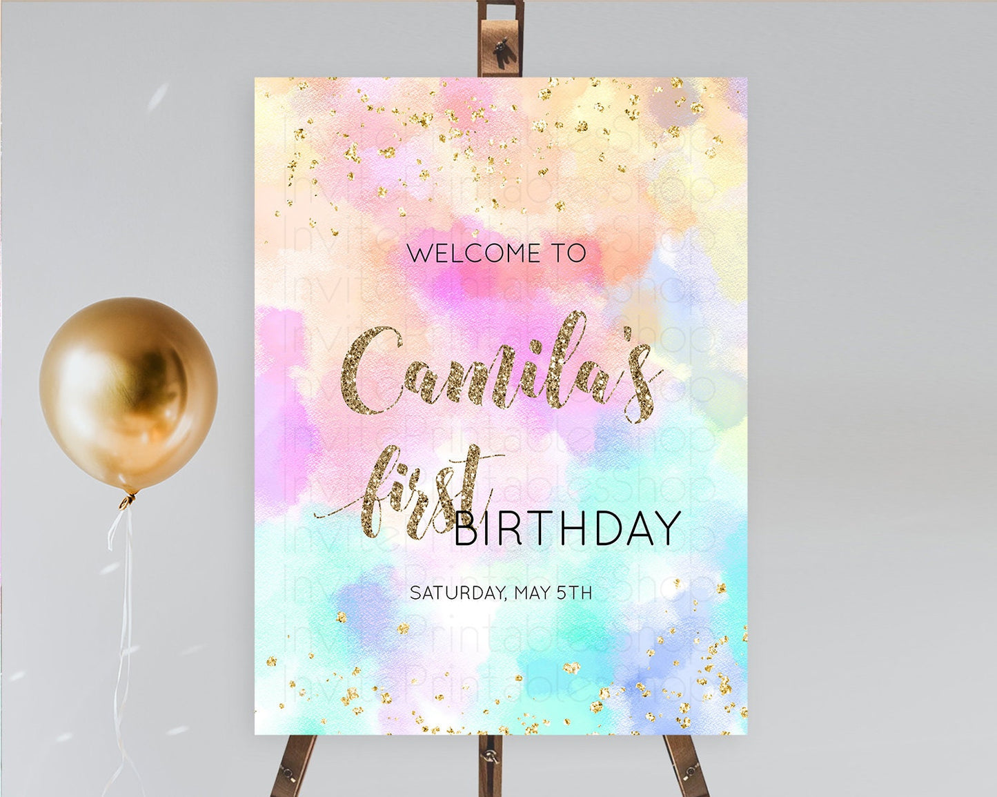 Pastel Welcome Sign Pastel Rainbow Welcome Sign Colorful Rainbow Confetti Watercolor Glitter Pastel First Birthday Welcome Sign D10669