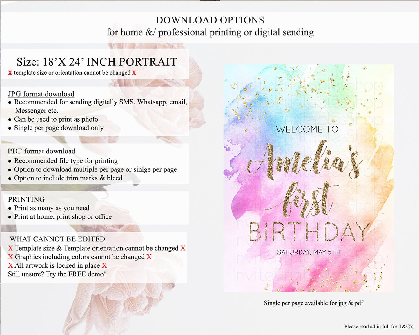 Pastel Welcome Sign Pastel Rainbow Welcome Sign Colorful Rainbow Confetti Watercolor Glitter Pastel First Birthday Welcome Sign D10450