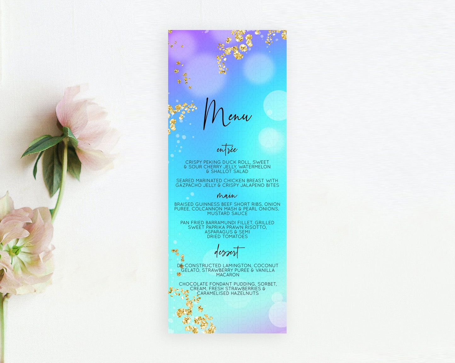 Mermaid Menu Mermaid Menu Template Rainbow Fish Under The Sea Colorful Pastel Table Decor Mermaid Dinner Dessert Party Food Menu D10573