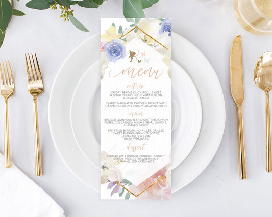 Editable Fairy Menu Fairy Menu Template Enchanted Garden Pastel Floral Butte