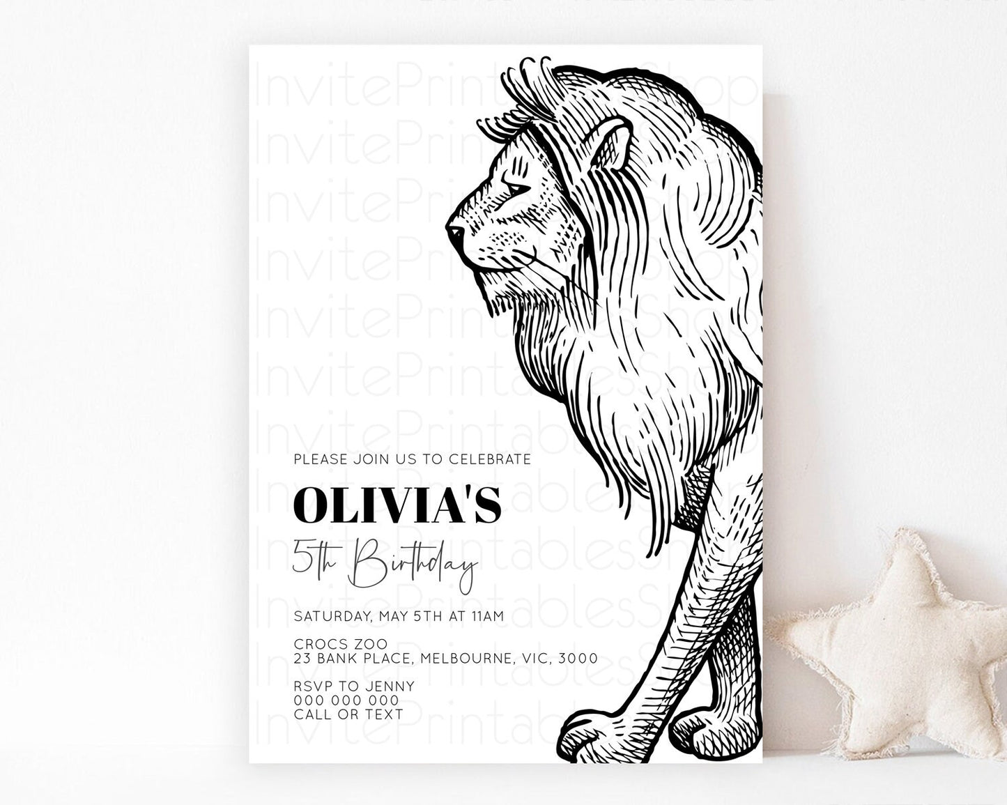 Lion Birthday Invitation Lion Invitation Modern Safari Lion Party 2 Wild 1 Safari Adventure Zoo Birthday Minimalist Lion Invites D10246