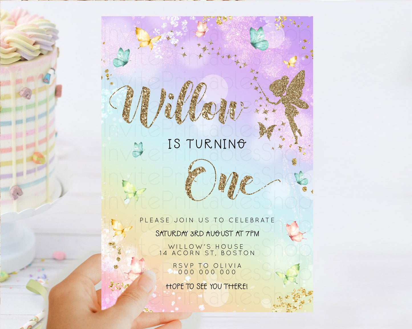Editable Pastel Fairy Birthday Invitation Pastel Butterflies Fairy Birthday