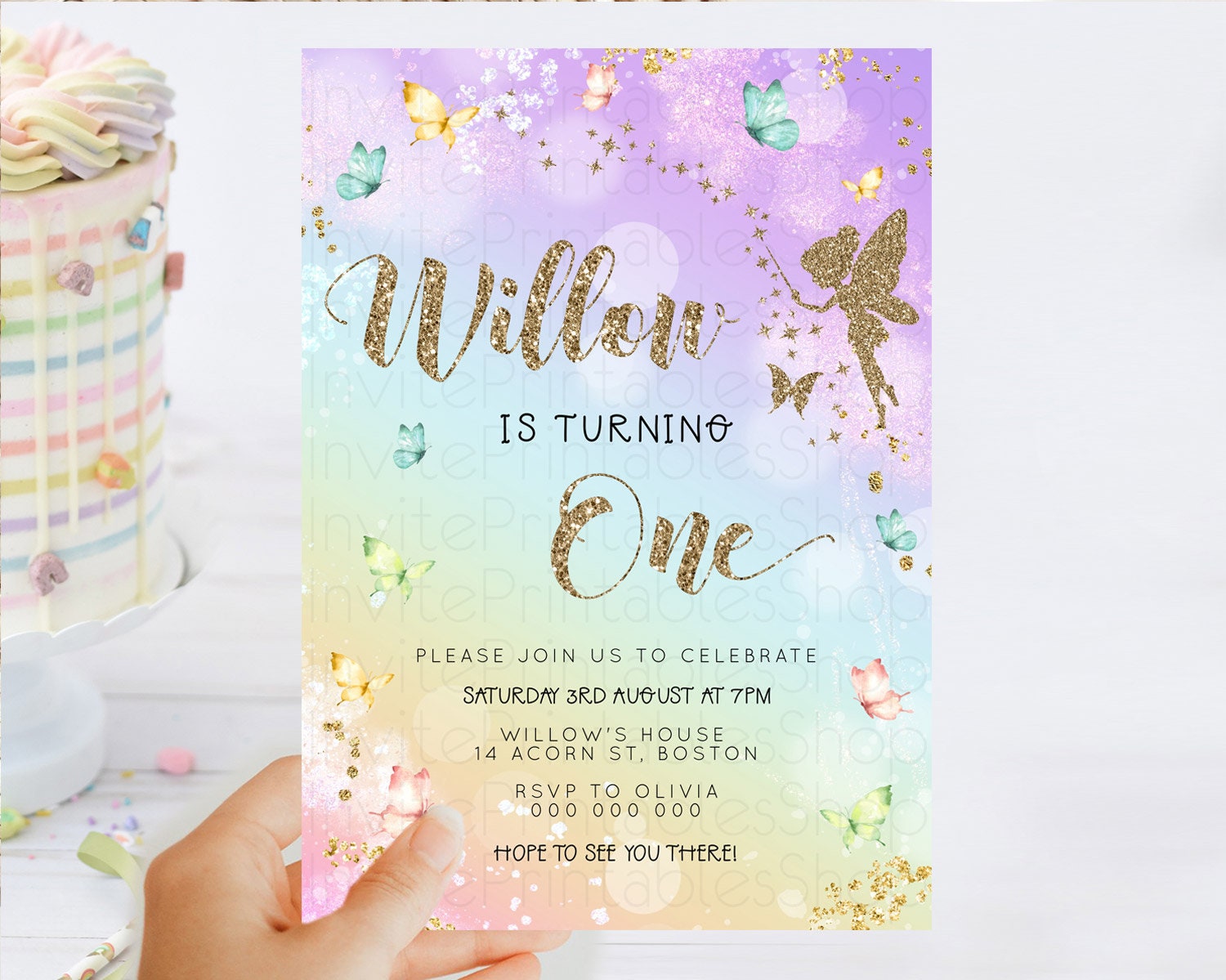 Editable Pastel Fairy Birthday Invitation Pastel Butterflies Fairy Birthday