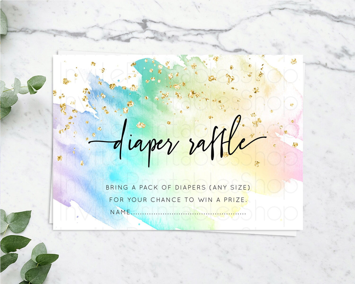 Pastel Diaper Raffle Card Pastel Rainbow Diaper Raffle Insert Colorful Ombre Watercolor Diaper Ticket Confetti Glitter Raffle Game D10256