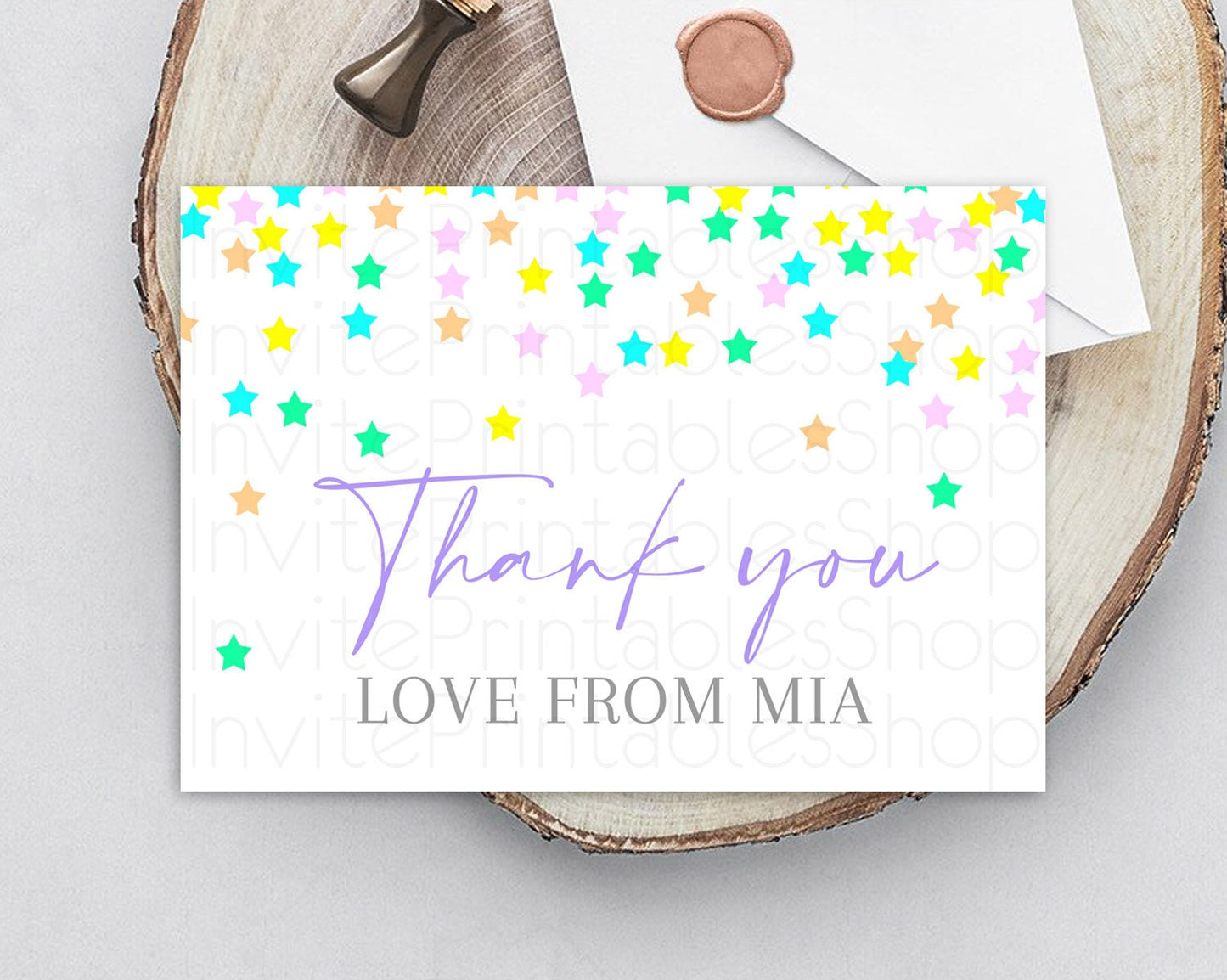 Star Thank You Card Pastel Stars Thank You Shooting Star Rainbow Colorful Confetti Twinkle Little Star Birthday Teacher Thank You D10395