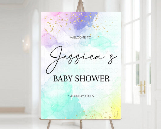 Pastel Baby Shower Welcome Sign Pastel Rainbow Welcome Sign Colorful Rainbow Confetti Watercolor Glitter Décor Pastel  Welcome Sign D10175