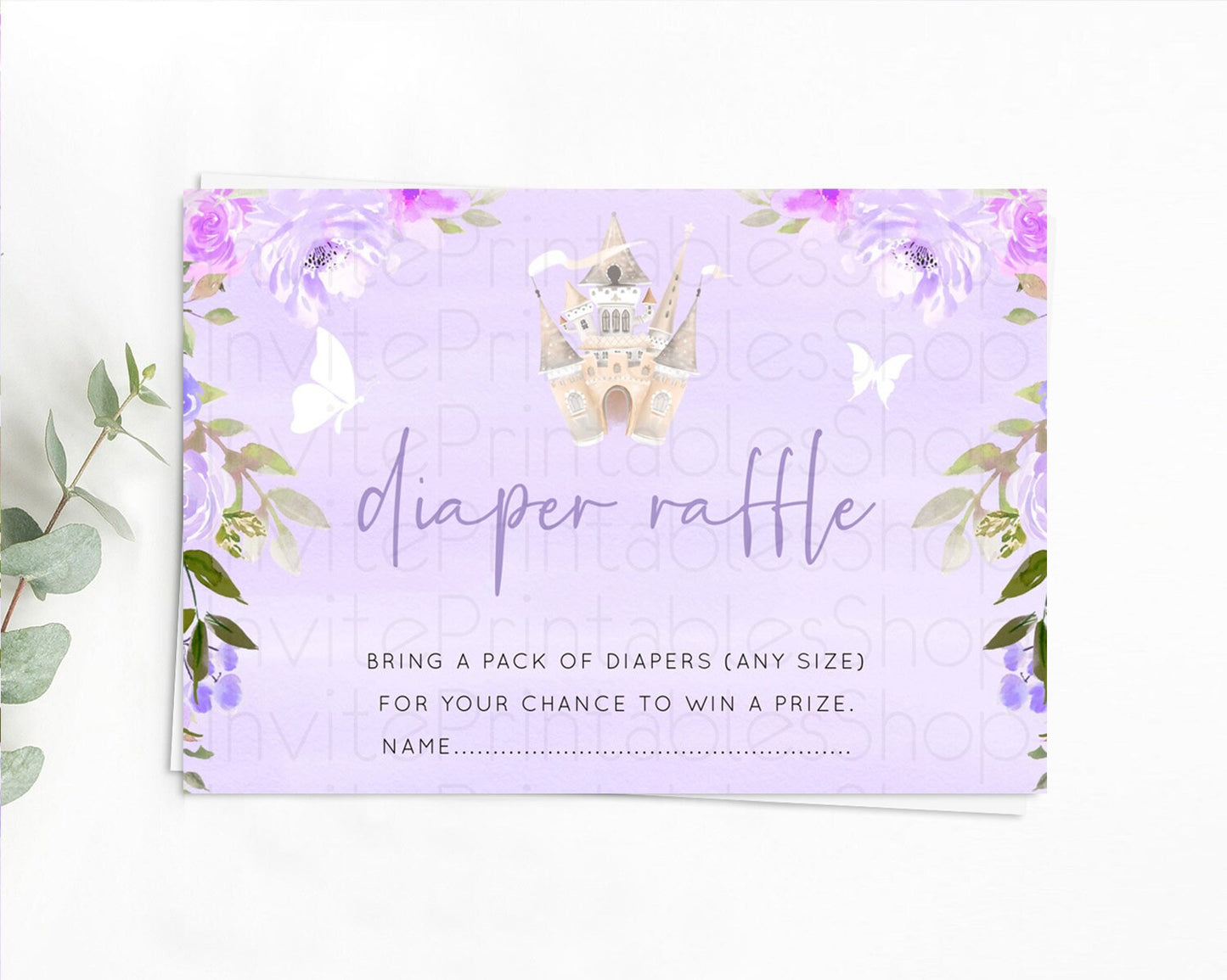 Princess Diaper Raffle Card Castle Diaper Ticket Insert Secret Garden Enchanted Castle Pastel Floral Garden Baby Shower Poem Request D10339