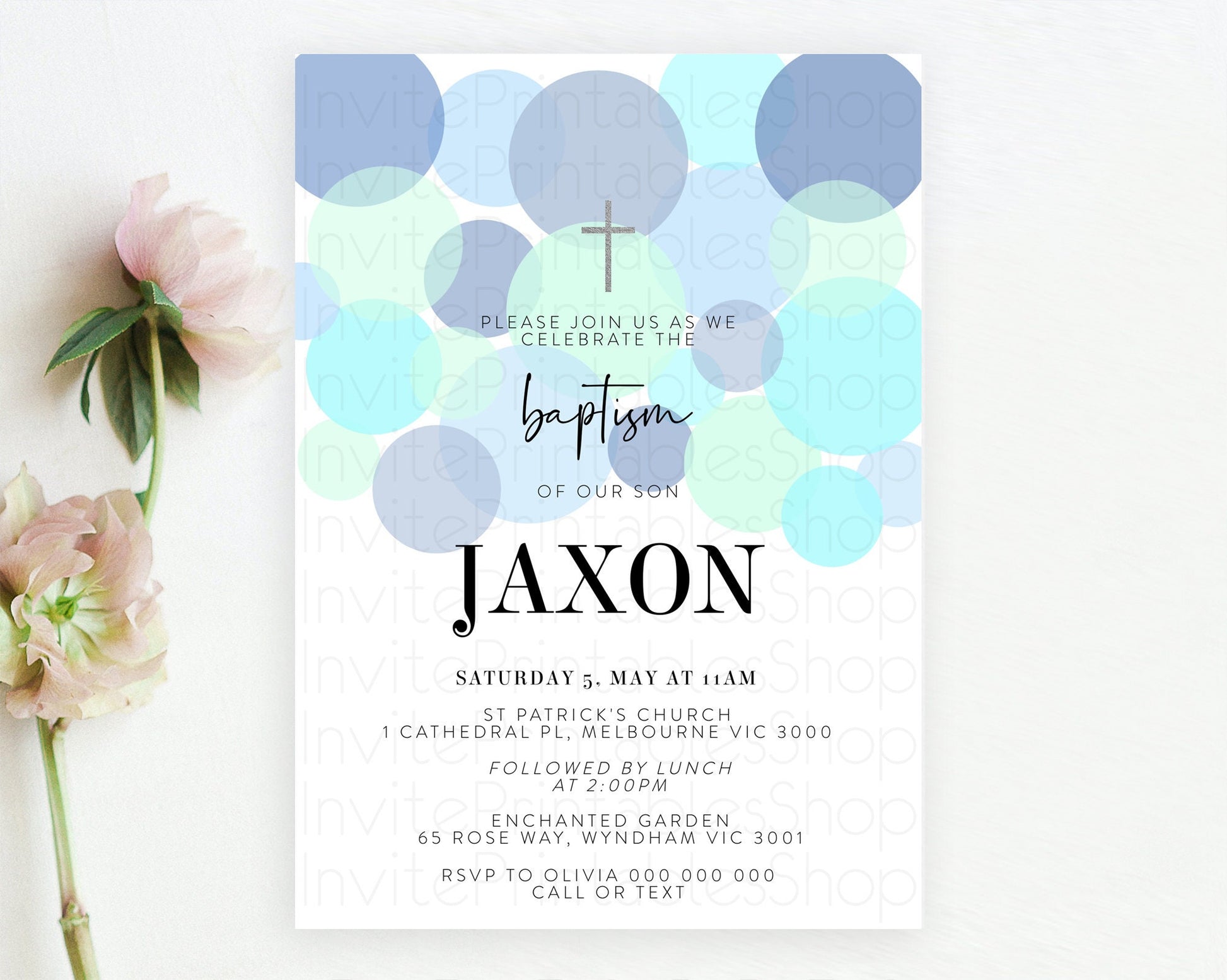 Editable Pastel Baptism Invitation Blue Confetti Baptism 1st Birthday Invita