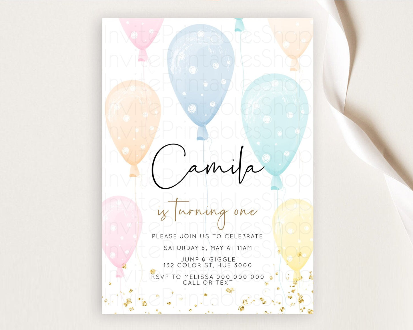 Balloon Birthday Invitation Pastel Birthday Invitation Pastel Balloon Invites Colorful Pastel Rainbow Balloon 3rd 2nd First Birthday D10776