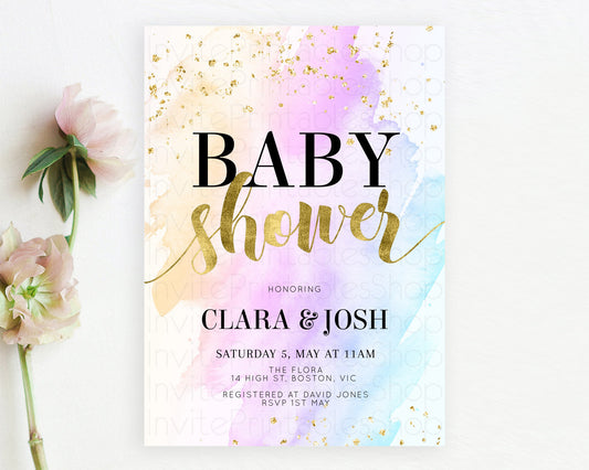 Editable Pastel Baby Shower Invitation Rainbow Baby Shower Invitation Colorf
