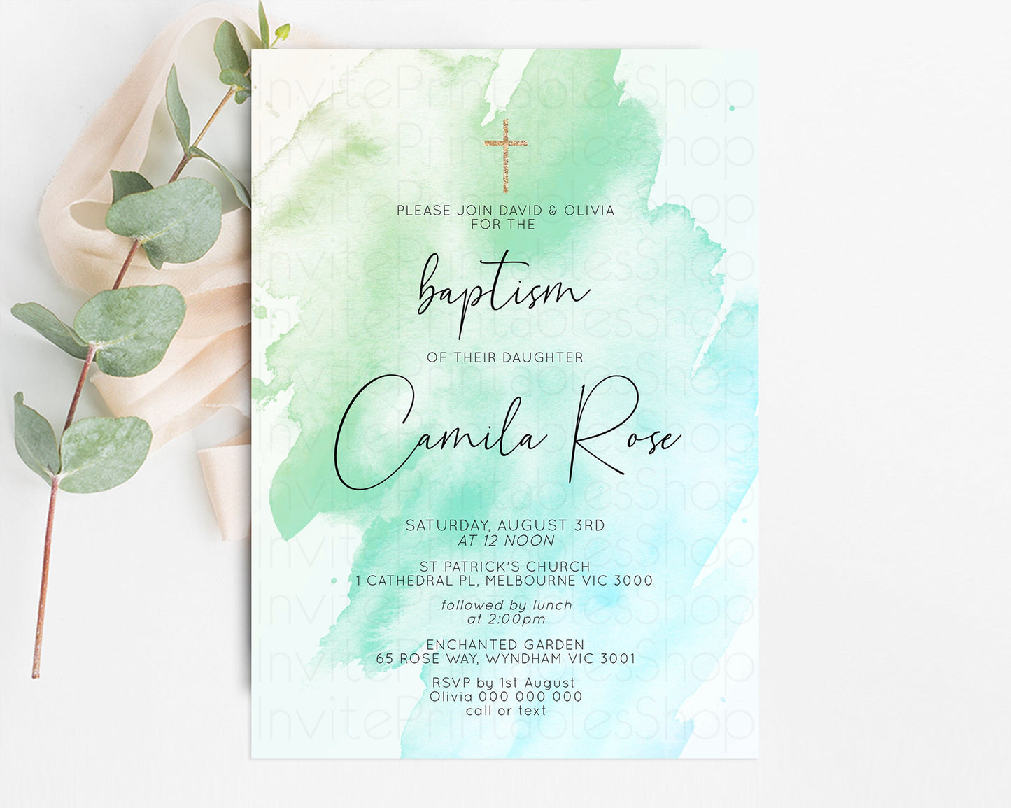 Pastel Baptism Invitation Rainbow Christening Invitation Holy Communion Invite Baptism 1st Birthday Sprinkles Ombre Watercolor Splash