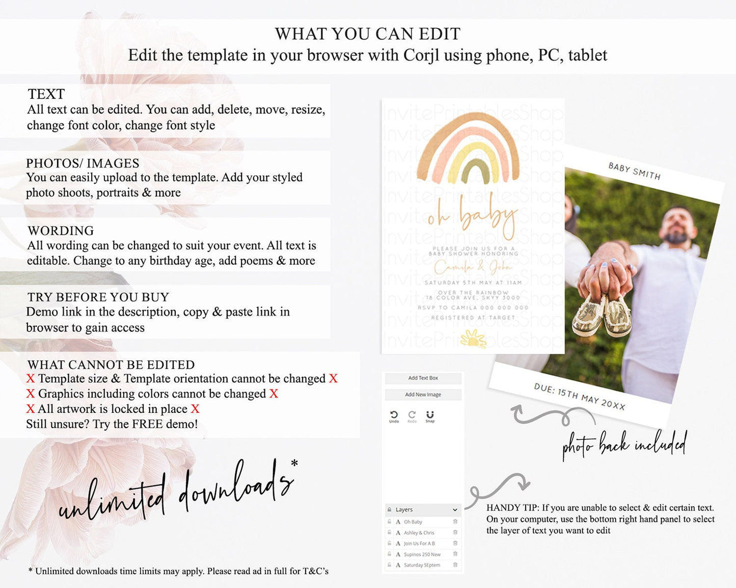 Pastel Rainbow Baby Shower Invitation Pastel Rainbow Invitation Rainbow Baby Invitation Pastel Invitation Boho Rainbow Invitation D10684