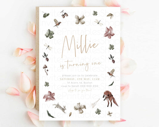 Forest Fox Birthday Invitation Butterfly Flower Fox Birthday Invitation Enchnted Floral Forest Secret Garden 1st Birthday Invitation D23365