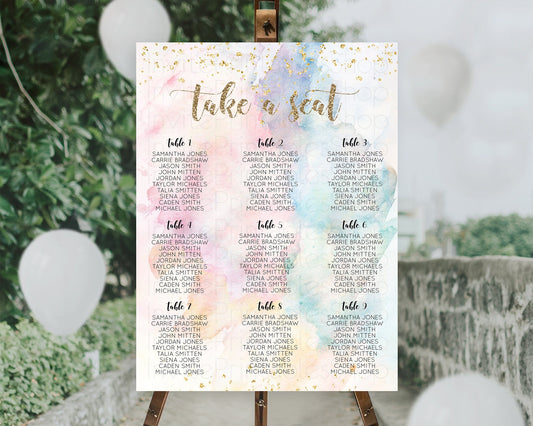 Editable Rainbow Seating Chart Pastel Seating Chart Colorful Pastel Watercol