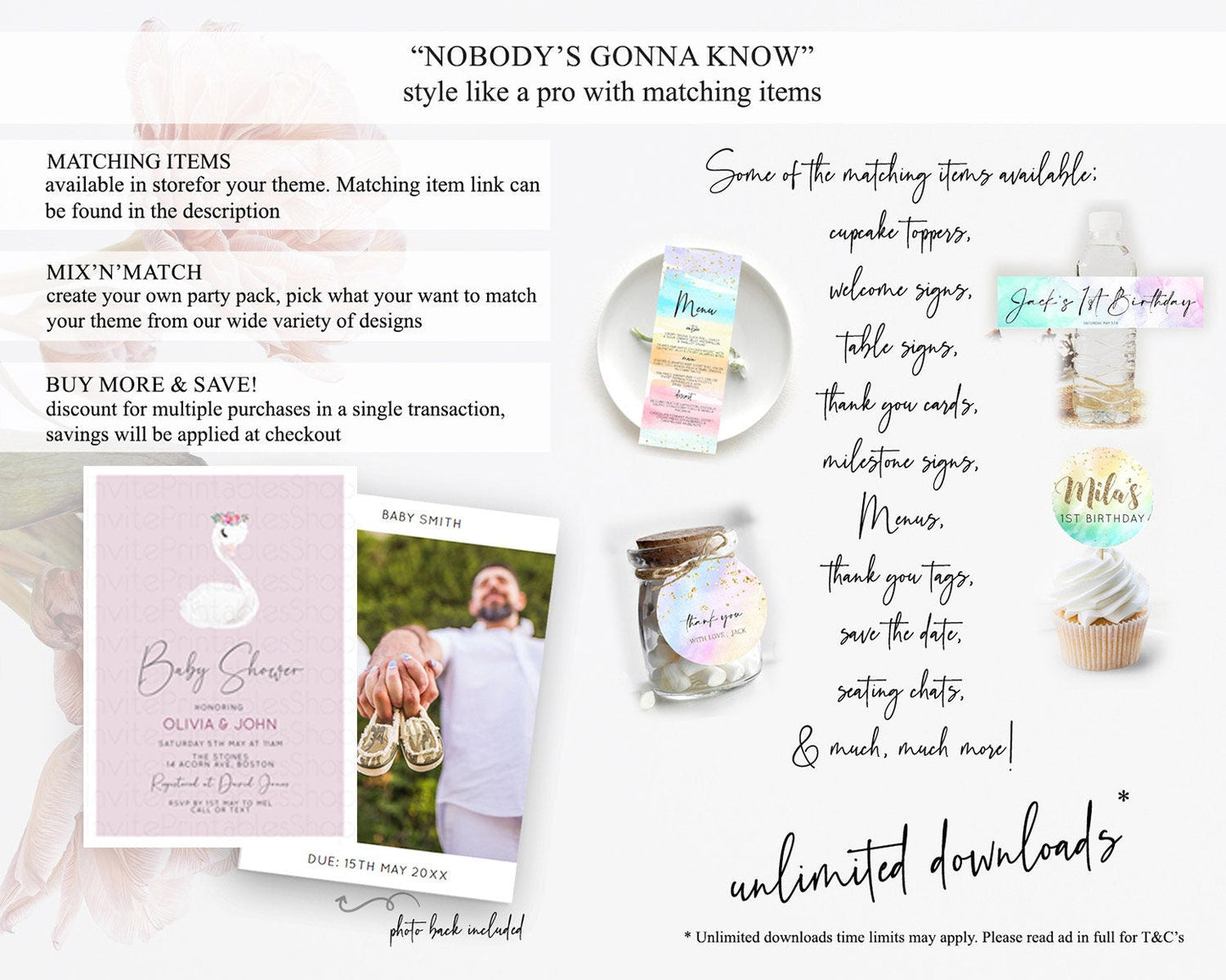 Swan Baby Shower Invitation Swan Princess Ballet Invitation Enchanted Forest Swan Lake Baby Shower Watercolour Pastel Floral D10758
