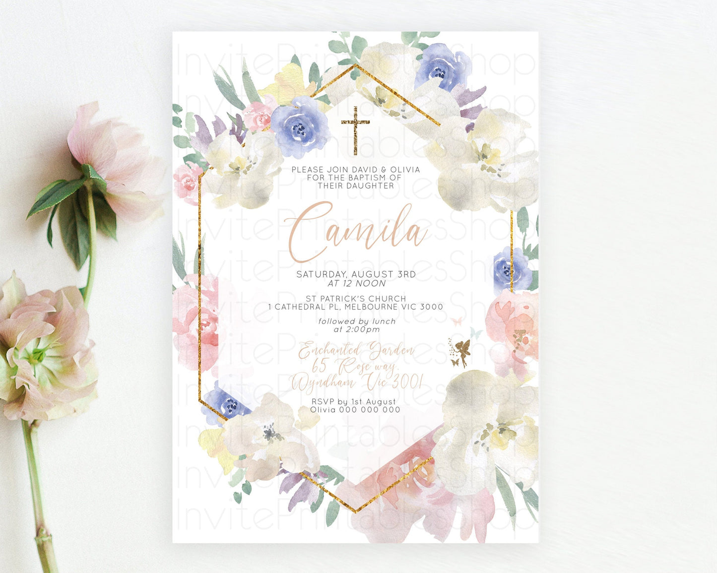 Fairy Baptism Invitation Fairy Baptism 1st Birthday Invitation Enchanted Secret Garden Christening Invite Pastel Floral Butterfly D10829