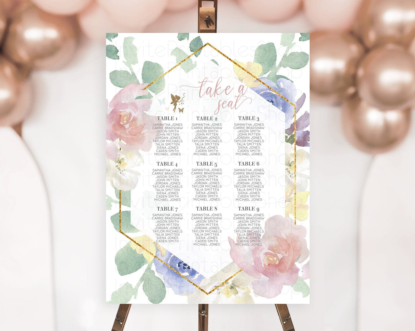 Fairy Seating Chart Pastel Fairy Seating Chart Fairy Tea Party Fairy Garden Seating Sign Enchanted Garden Floral Butterfly Decor D10294
